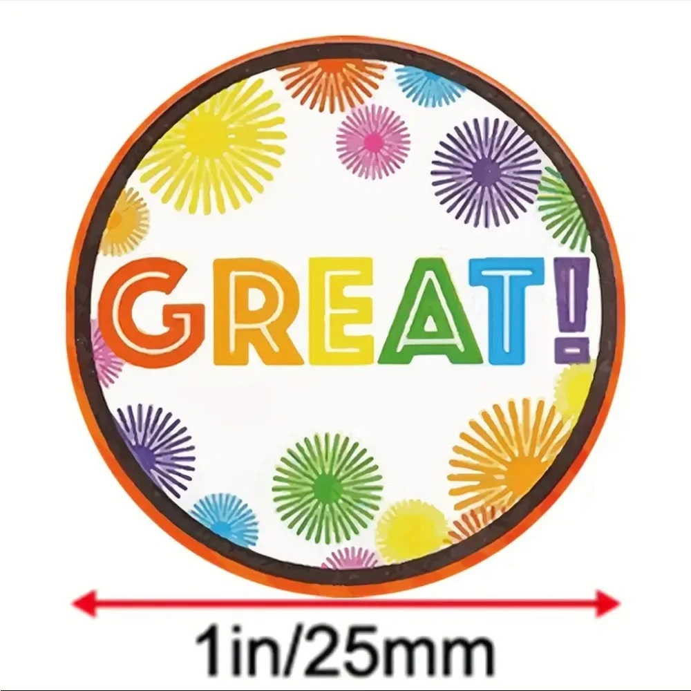 Roll of 500 Reward Stickers Bright Colors 8 Designs Good Job Super Amazing